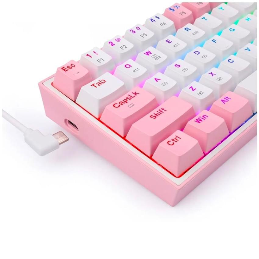 Teclado Redragon Fizz Pro Mecanico Blanco Rosa Switch Red